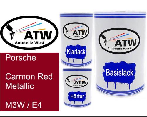 Porsche, Carmon Red Metallic, M3W / E4: 500ml Lackdose + 500ml Klarlack + 250ml Härter - Set, von ATW Autoteile West.